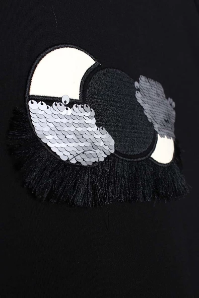 Siyah-Deri Garnili Nakışlı Tunik - Resim 6