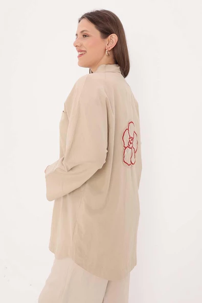 Bej-Düğmeli Cepli Gömlek Tunik - Resim 5