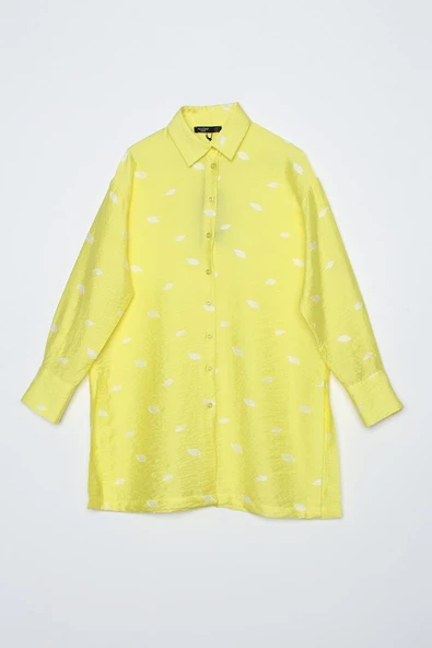 Sarı-Oversize Yırtmaçlı Desenli Gömlek - 6