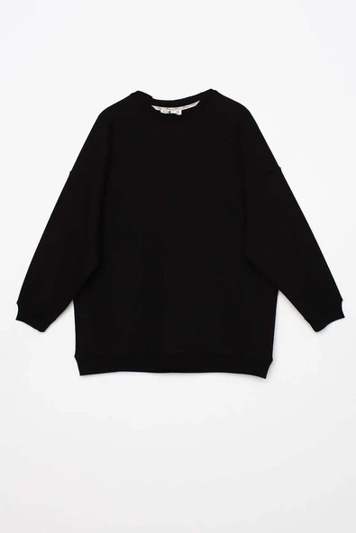 Siyah-3 İplik Oversize Basic Sweat - 7
