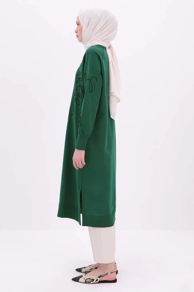 Zümrüt-Nakışlı Uzun Sweat Tunik - Resim 3