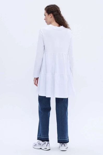 Beyaz-Pamuklu Robadan Büzgülü Tunik - Resim 4