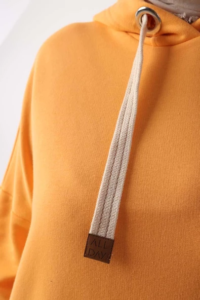 Turuncu-Kuşgözlü Kapüşonlu Cepli Sweat Tunik - Resim 5
