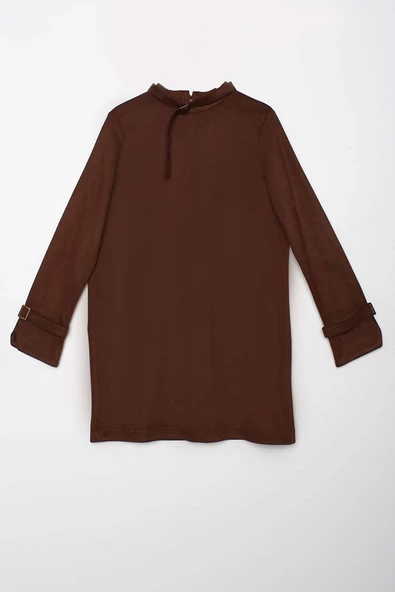 Kahve-Yaka Ve Kolları Toka Detaylı Tunik - Resim 8