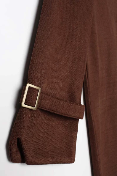 Kahve-Yaka Ve Kolları Toka Detaylı Tunik - Resim 7