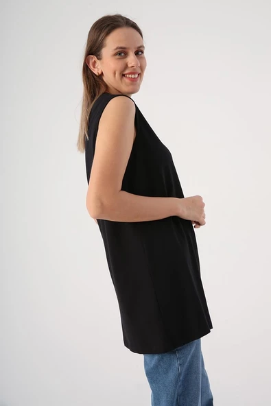 Siyah-%100 Pamuk Kolsuz T-Shirt ürün görseli