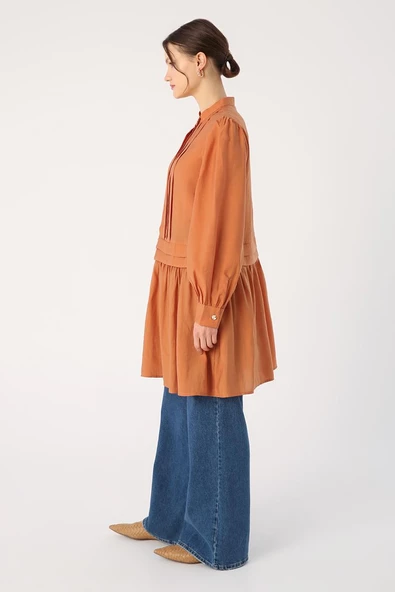 Tarçın-Pile Detaylı Gömlek Tunik - Resim 3