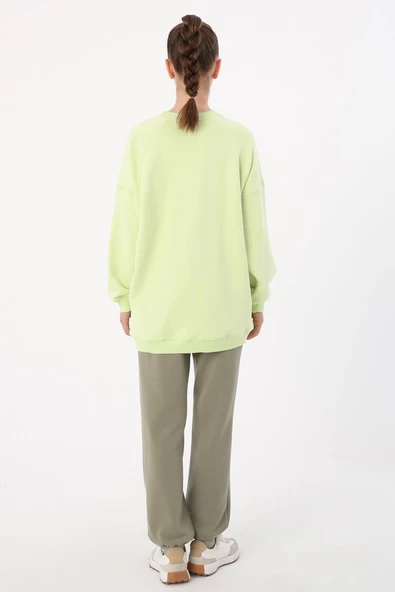 Açık Yeşil-3 İplik Oversize Basic Sweat - 4