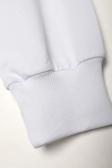 Beyaz-Pamuklu Reglan Kol Zincir Nakışlı Sweat Tunik - Resim 6