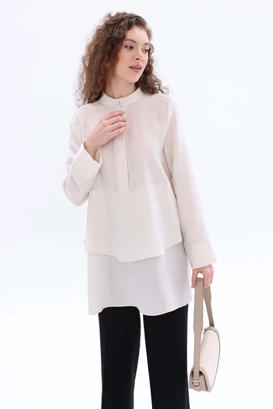 Taş-Volanlı Hakim Yaka Yarım Patlı Tunik ürün görseli