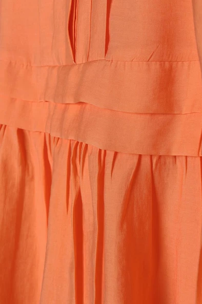 Turuncu-Pile Detaylı Gömlek Tunik - Resim 6