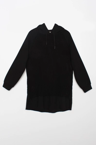 Siyah-Triko Garnili Kapüşonlu Sweatshirt - 7