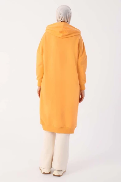 Turuncu-Kuşgözlü Kapüşonlu Cepli Sweat Tunik - Resim 4