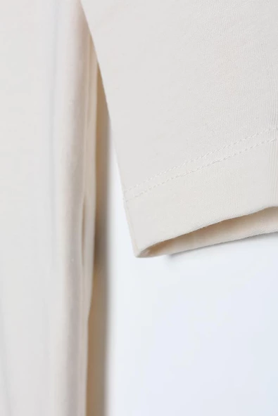 Ekru-Basic Pamuklu Süprem Sweat Tunik - Resim 5