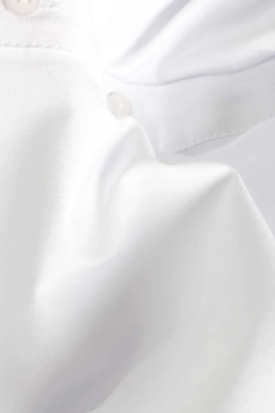 Beyaz-Oversize Sivri Yaka Büzgülü Balon Kol Gömlek - Resim 9