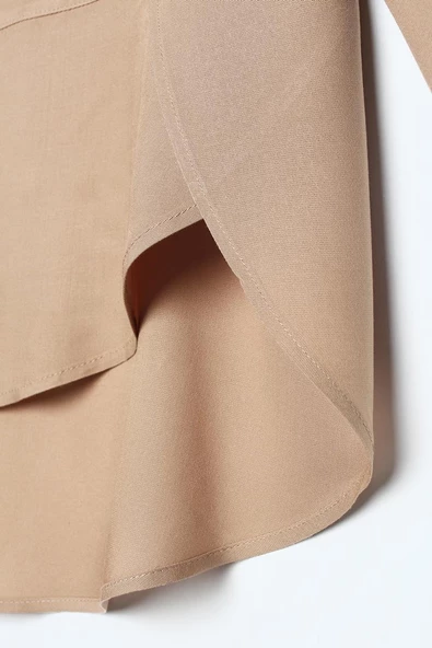 Koyu Bej-Gömlek Yaka Yarım Patlı Yırtmaçlı Arkası Uzun Tunik - Resim 5