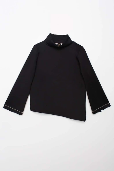 Siyah-Dik Yaka Kolu Yırtmaçlı Likralı Scuba Bluz - Resim 7