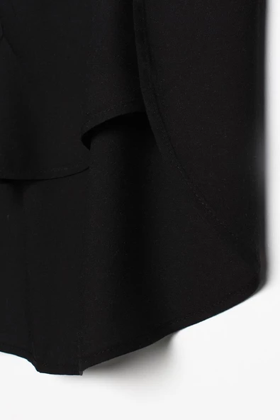 Siyah-Gömlek Yaka Yarım Patlı Yırtmaçlı Arkası Uzun Tunik - Resim 5