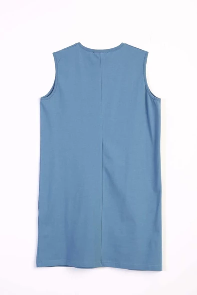 Mavi-Yaka Biyeli Kolsuz T-shirt - Resim 5