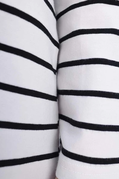 Ekru-Siyah-Pamuklu Çizgili Tshirt Tunik - Resim 4