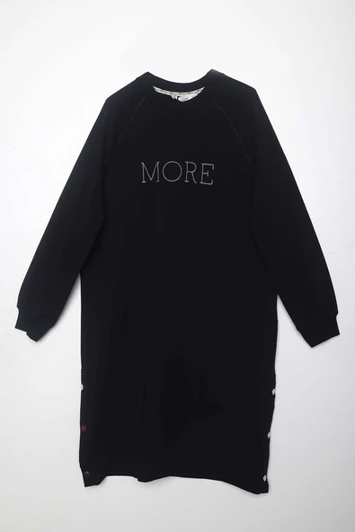 Siyah-Pamuklu Nakışlı Likralı Tunik - Resim 7