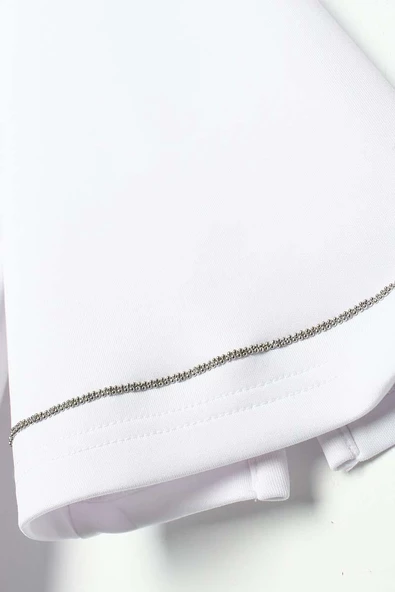 Beyaz-Dik Yaka Kolu Yırtmaçlı Likralı Scuba Bluz - Resim 8