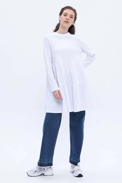 Beyaz-Pamuklu Robadan Büzgülü Tunik - Resim 5
