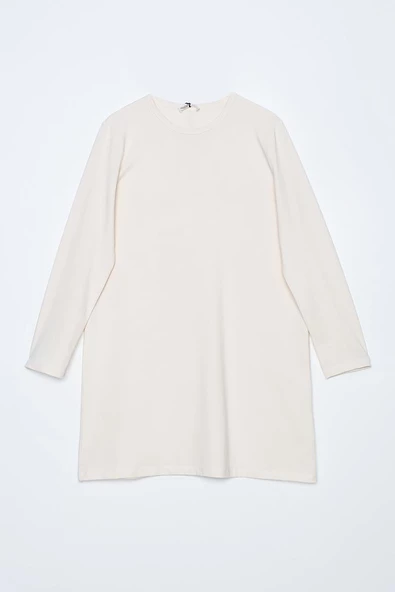 Ekru-Basic Pamuklu Süprem Sweat Tunik - Resim 6