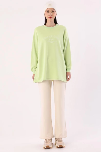 Açık Yeşil-Oversize Nakışlı Sweat - 2