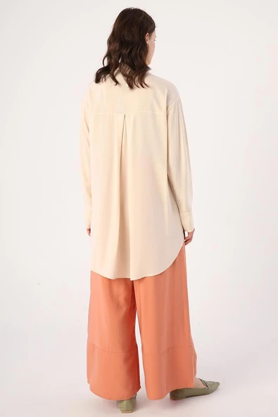 Ekru-Göğüs Cepli Gömlek Tunik - Resim 4