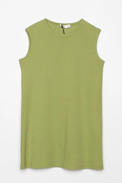 Açık Yeşil-Pamuklu Fitilli Kolsuz T-Shirt - 7