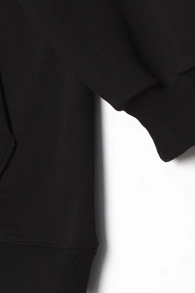 Siyah-Oversize Kapüşonlu Kanguru Cepli Sweat - Resim 6