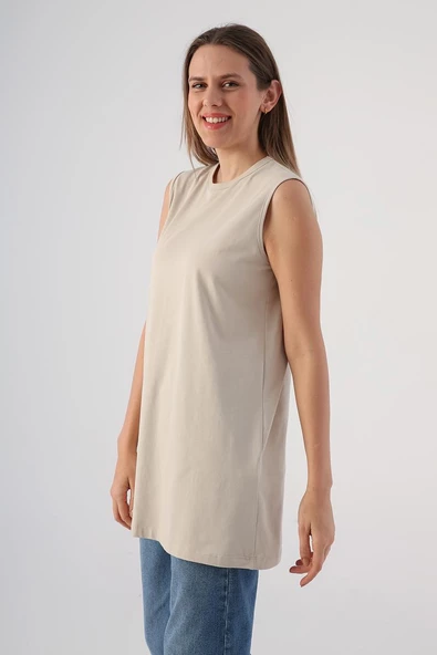 Taş-%100 Pamuk Kolsuz T-Shirt