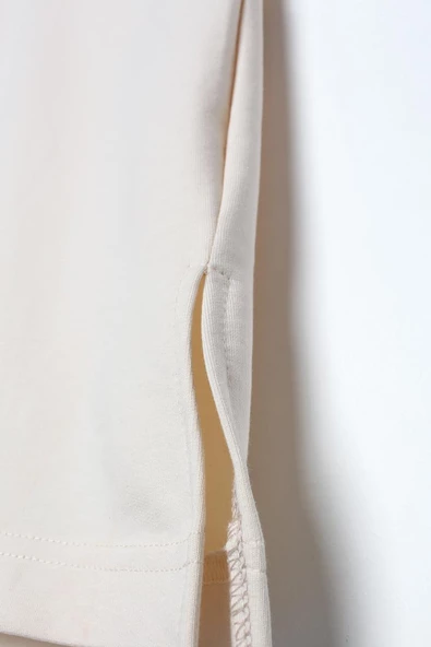 Ekru-Deri Garnili Kapüşonlu Tunik - Resim 7