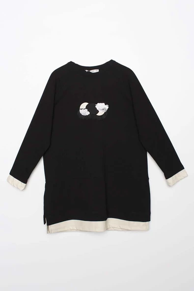 Siyah-Deri Garnili Nakışlı Tunik - Resim 7