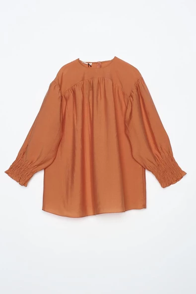 Tarçın-Gipe Lastik Kol Detaylı Bisiklet Yaka Tunik - Resim 7