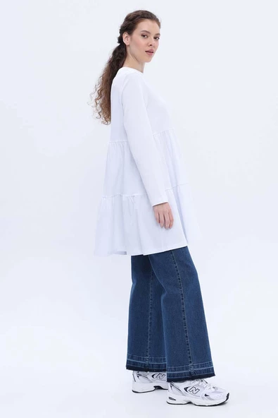 Beyaz-Pamuklu Robadan Büzgülü Tunik - Resim 3