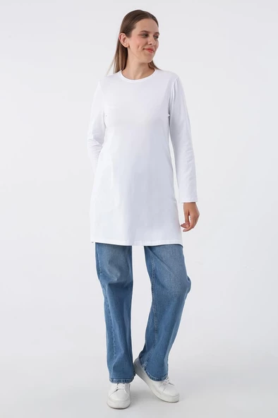 Beyaz-Basic Pamuklu Süprem Sweat Tunik ürün görseli