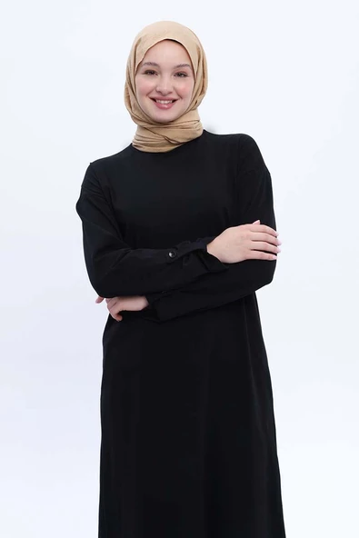 Siyah-Pamuklu Arkadan Yırtmaçlı Apoletli Likralı Tunik - Resim 5