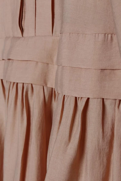 Koyu Bej-Pile Detaylı Gömlek Tunik - Resim 6