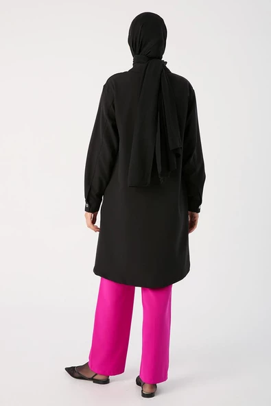 Siyah-Tek Cepli Çıtçıtlı Gömlek - 4