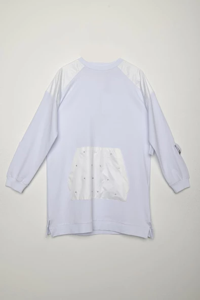 Beyaz-Pamuklu Garnili Taş Detaylı Sweat - 5