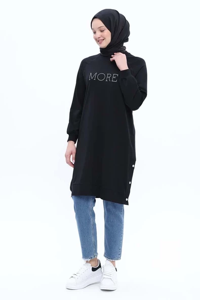 Siyah-Pamuklu Nakışlı Likralı Tunik ürün görseli