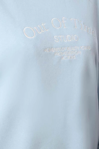 Açık Mavi-Oversize Nakışlı Sweat - 6