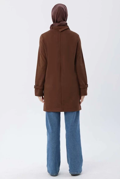 Kahve-Yaka Ve Kolları Toka Detaylı Tunik - Resim 4