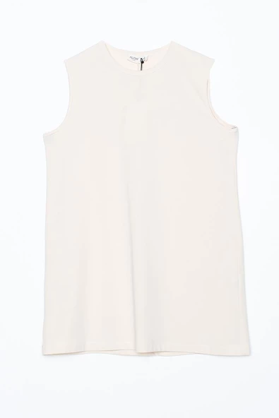 Ekru-%100 Pamuk Kolsuz T-Shirt - Resim 6