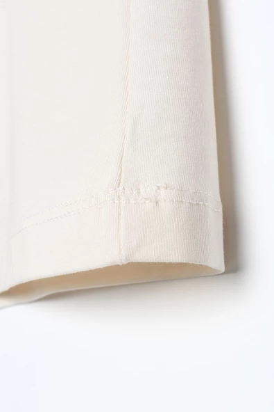 Ekru-%100 Pamuk Kolsuz T-Shirt - Resim 5