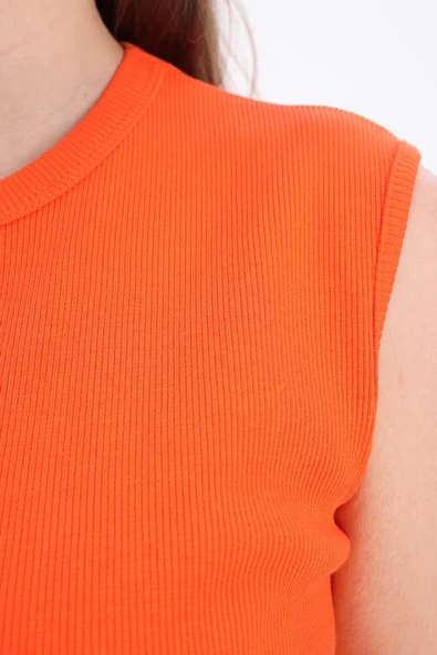 Turuncu-Pamuklu Fitilli Kolsuz T-Shirt - Resim 5