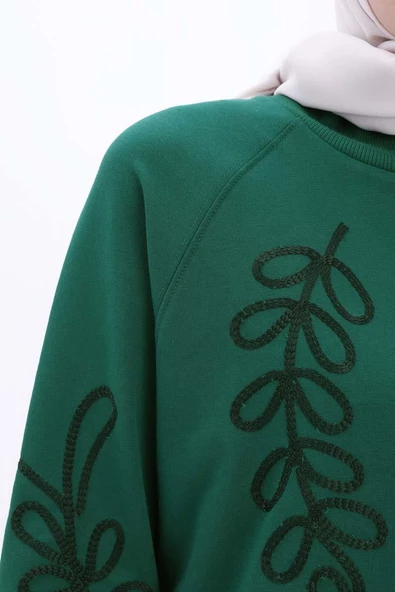 Zümrüt-Nakışlı Uzun Sweat Tunik - Resim 5