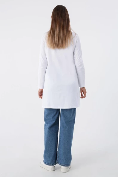 Beyaz-Basic Pamuklu Süprem Sweat Tunik - Resim 4